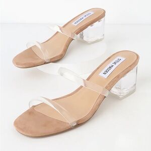 Women’s STEVE MADDEN Issy clear vinyl strappy mule sandals- Size 8